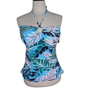 New Urban Sea Women's Size Large Oasis Key Hole Tankini Tropical Print Swim Top